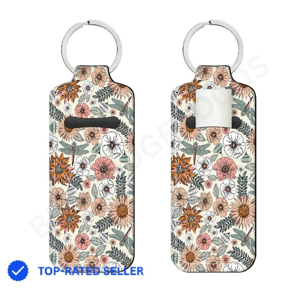 Chapstick Holder Keychain Neoprene Lip Balm Pouch Travel Accessory Boho